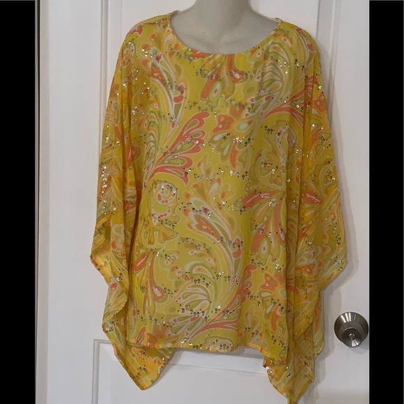 Bob Mackie Tops - Bob Mackie Wearable Art Tunic, sequins size L. Lined Dolman Sleeves, oversized